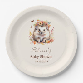 Plato De Papel Cute Hedgehog Fall Woodland Baby Shower
