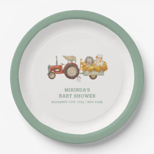 Plato De Papel Cute Hedgehog Farm Tractor Baby Shower