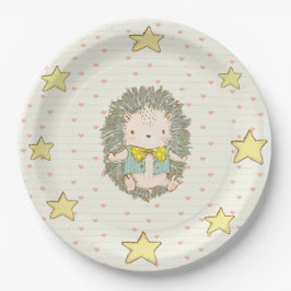 Plato De Papel Cute Hedgehog Hearts Stars Baby Shower