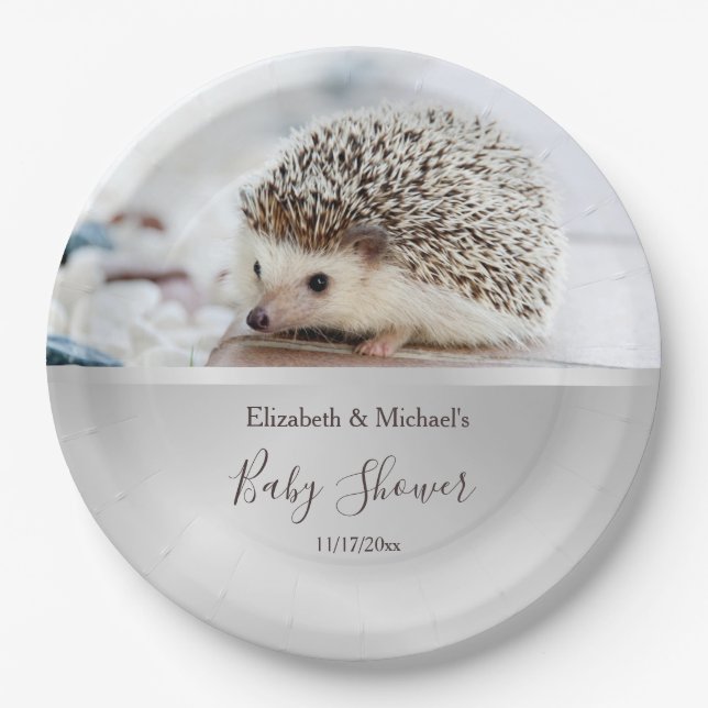 Plato De Papel Cute Hedgehog Sexo Neutral Baby Shower (Anverso)