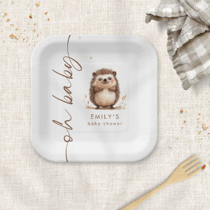 Plato De Papel Cute Hedgehog Woodland Oh Baby Shower