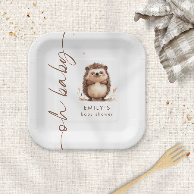 Plato De Papel Cute Hedgehog Woodland Oh Baby Shower (Subido por el creador)