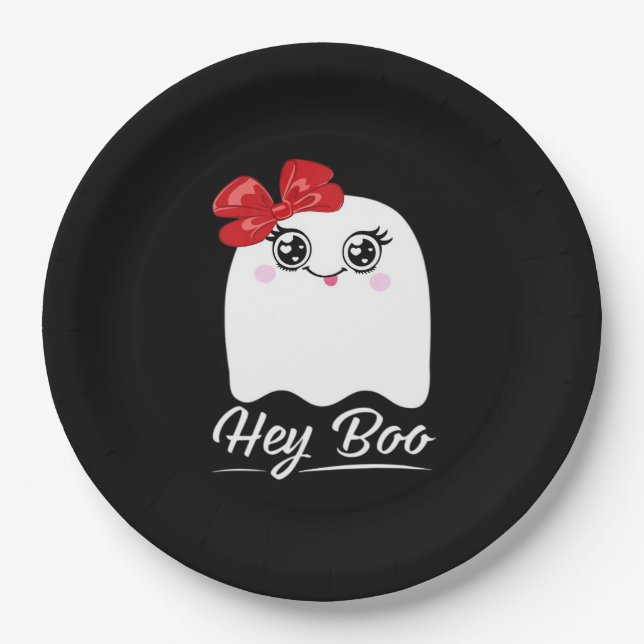 Plato De Papel Cute Hey Boo Halloween (Anverso)