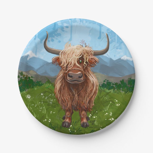 Plato De Papel Cute Highland Cow (Anverso)