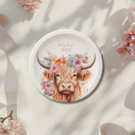 Plato De Papel Cute Highland Cow 1º cumpleaños<br><div class="desc">Haga de su pequeña fiesta de primer cumpleaños una fiesta verdaderamente especial con nuestras planchas de papel de primer cumpleaños de Cute Highland Cow. Estos platos tienen un encantador ilustracion de vaca Highland en un delicioso estilo boho-moderno de acuarela, añadiendo un toque de brillo y encanto a su celebración. El...</div>