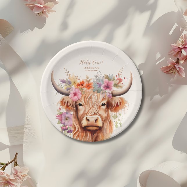 Plato De Papel Cute Highland Cow 1º cumpleaños (Subido por el creador)