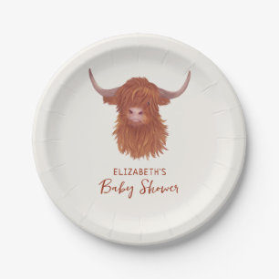 Plato De Papel Cute Highland Cow Baby Shower