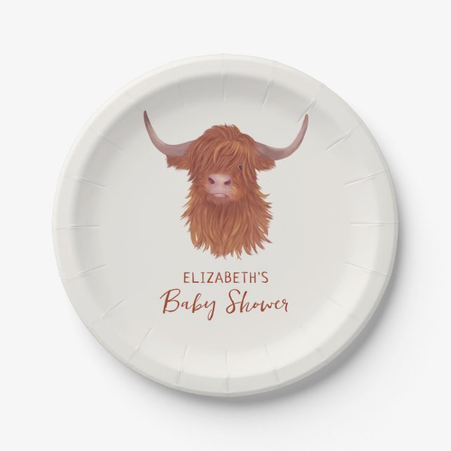 Plato De Papel Cute Highland Cow Baby Shower (Anverso)