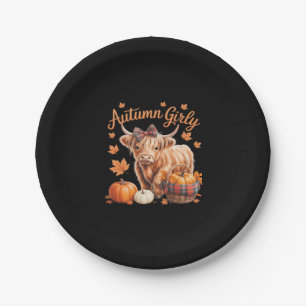 Plato De Papel Cute Highland Cow Otoño Girly Acción de Gracias C