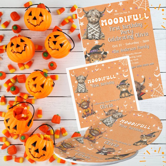 Plato De Papel Cute Highland Cows Moodifull Halloween Cumpleaños (Subido por el creador)