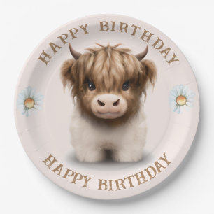 Plato De Papel Cute Highlands Escocia Cow