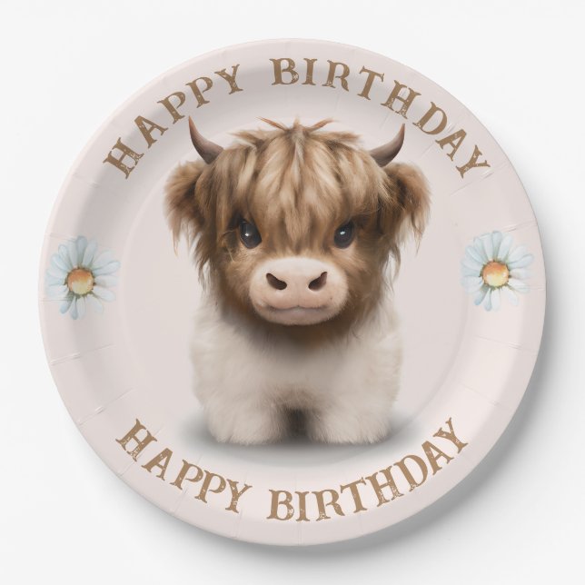 Plato De Papel Cute Highlands Escocia Cow (Anverso)