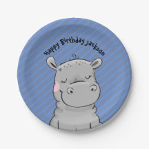 Cute Hippo Birthday Party Plate