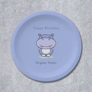 Plato De Papel Cute Hippo Placas de papel de cumpleaños