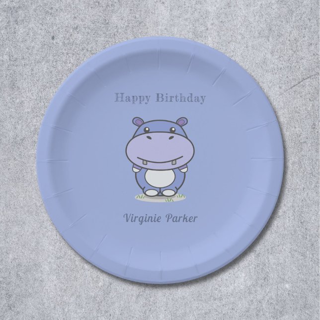 Plato De Papel Cute Hippo Placas de papel de cumpleaños (Cute Hippo Birthday Paper Plates)