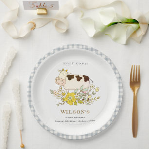 Plato De Papel Cute Holy Cow Farm Floral Kids Cualquier Edad Cump