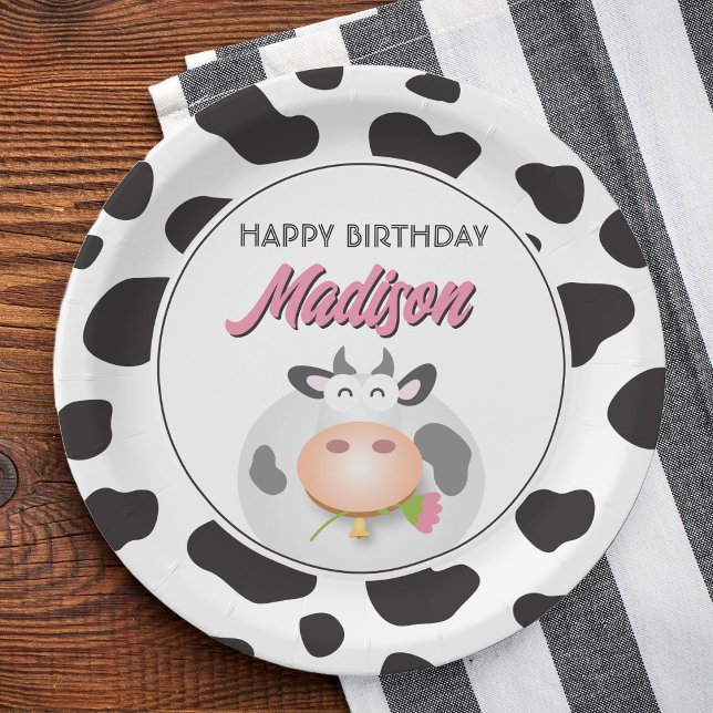 Plato De Papel Cute Holy Cow Farm Thimprenta Vaca Feliz Cumpleaño (Subido por el creador)