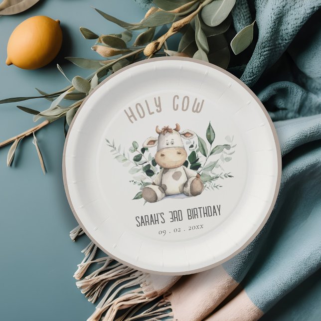 Plato De Papel Cute Holy Cow Foliage Pastel Neutral Kids Birday (Subido por el creador)