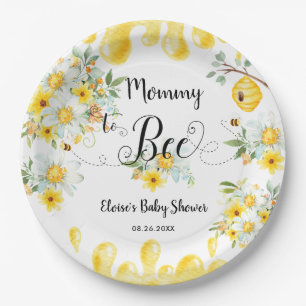 Plato De Papel Cute Honey Bees Yellow Floral Baby Shower