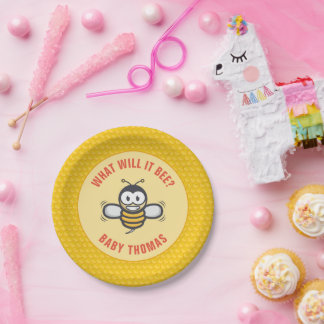Plato De Papel Cute Honeybee Género Revelar Placa de papel de Hon