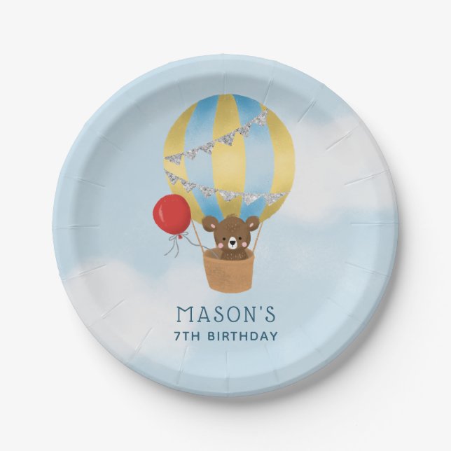 Plato De Papel Cute Hot Air Balloon Boy Birday Party (Anverso)