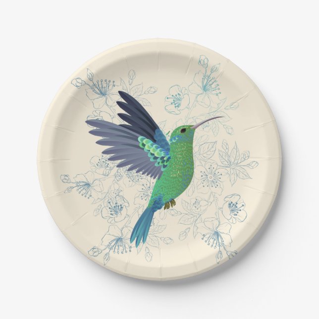 Plato De Papel Cute Hummingbird Floral (Anverso)