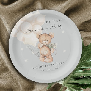 Plato De Papel Cute Ivory Bearly Wait Bear Balloon Baby Shower