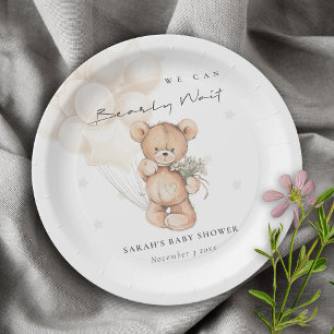 Plato De Papel Cute Ivory Bearly Wait Bear Balloon Baby Shower