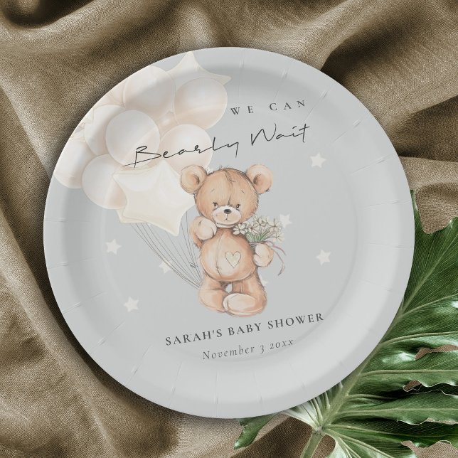 Plato De Papel Cute Ivory Bearly Wait Bear Balloon Baby Shower (Subido por el creador)