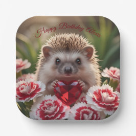 Plato De Papel Cute January Hedgehog with Garnet Heart