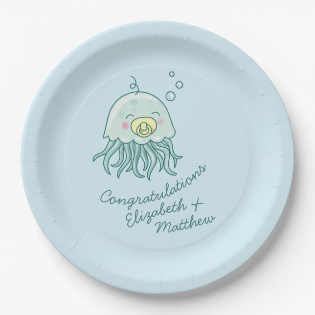 Plato De Papel Cute Jellyfish Baby Shower Kawaii (Anverso)