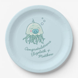 Plato De Papel Cute Jellyfish Baby Shower Kawaii Blue Boy