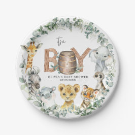 Plato De Papel Cute Jungle Animals Greenery Boy Baby Shower