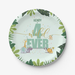 Plato De Papel Cute Jungle Safari Animales Cuatro Años Salvajes