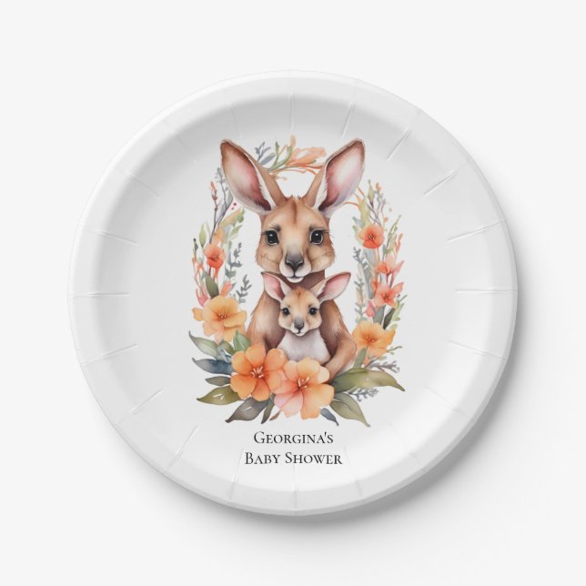 Plato De Papel Cute Kangaroo Baby Shower (Anverso)