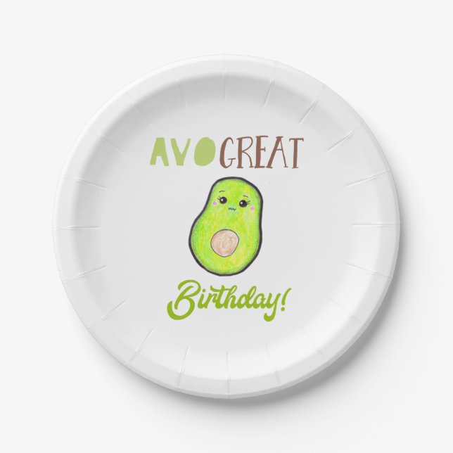 Plato De Papel Cute Kawaii Aguacate Avo Gran Cumpleaños Dulce (Anverso)