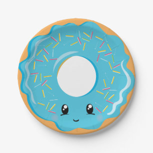Plato De Papel Cute Kawaii azul donut placa fiesta