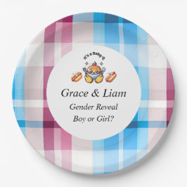 Plato De Papel Cute Kawaii Baby-Q Gender Reveal Party