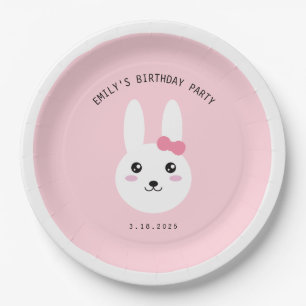 Plato De Papel Cute Kawaii Bunny Bow Celebración Del Cumpleaños R