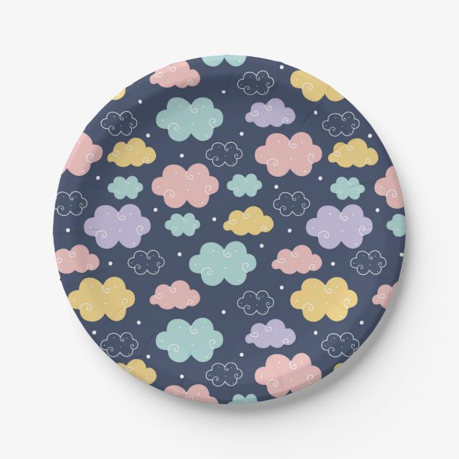 Plato De Papel Cute Kawaii Cloud Pattern Paper Placas (Anverso)