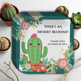 Plato De Papel Cute Kawaii Desert Bloom Floral Cactus Baby Shower