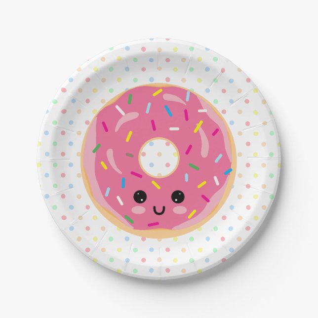Plato De Papel Cute Kawaii Donut comida dulce (Anverso)