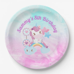 Plato De Papel Cute Kawaii Dreamy Unicorn Nube Arcoiris Cumpleaño