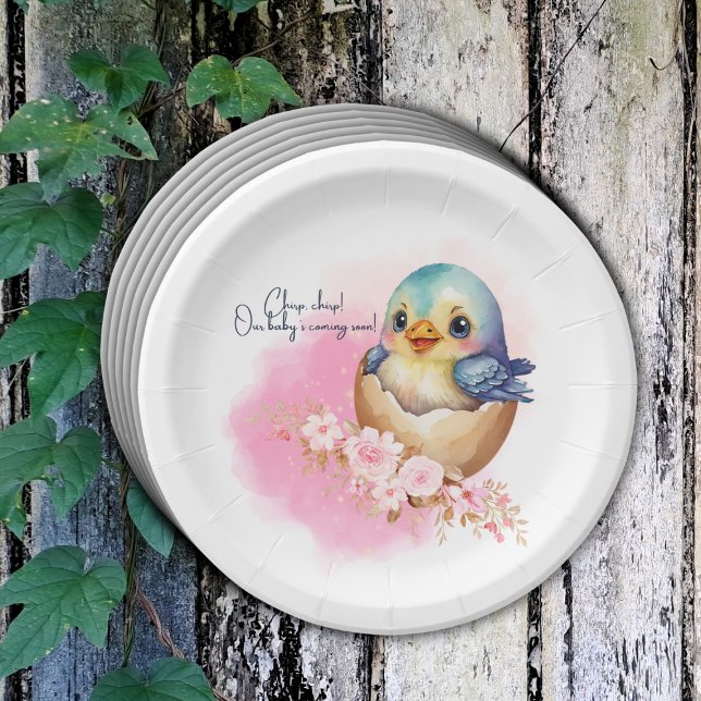 Plato De Papel Cute Kawaii Egg Bird Elegant Floral Baby Shower (Subido por el creador)