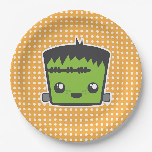 Plato De Papel Cute Kawaii Frankenstein Monster Halloween (Anverso)