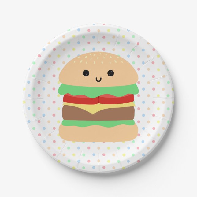 Plato De Papel Cute Kawaii Hamburger (Anverso)