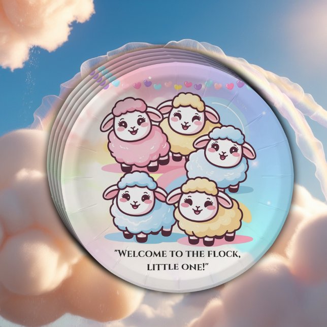 Plato De Papel Cute Kawaii Little Lamb Baby Shower (Subido por el creador)