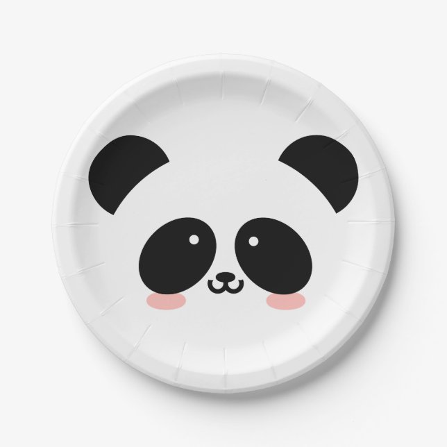 Plato De Papel Cute Kawaii Panda| Agregar su nombre (Anverso)