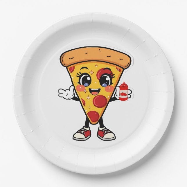 Plato De Papel Cute Kawaii Pizza Slice Paper Plates Fun Party Foo (Anverso)