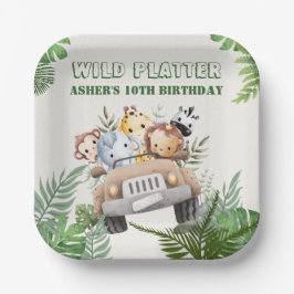 Plato De Papel Cute Kawaii Safari Wild Animals Birthday Square